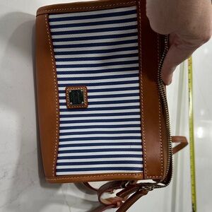 Dooney & Bourke Blue and White Striped Bag with Brown Trim